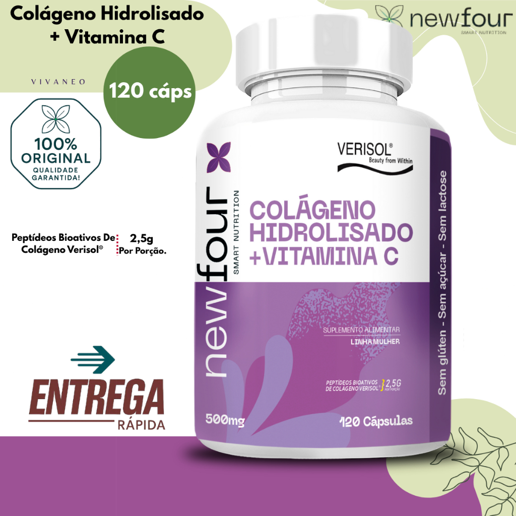 Verisol Colágeno Hidrolisado + Vitamina C 120 Cápsulas Premium 500mg Envio Rápido - New Four