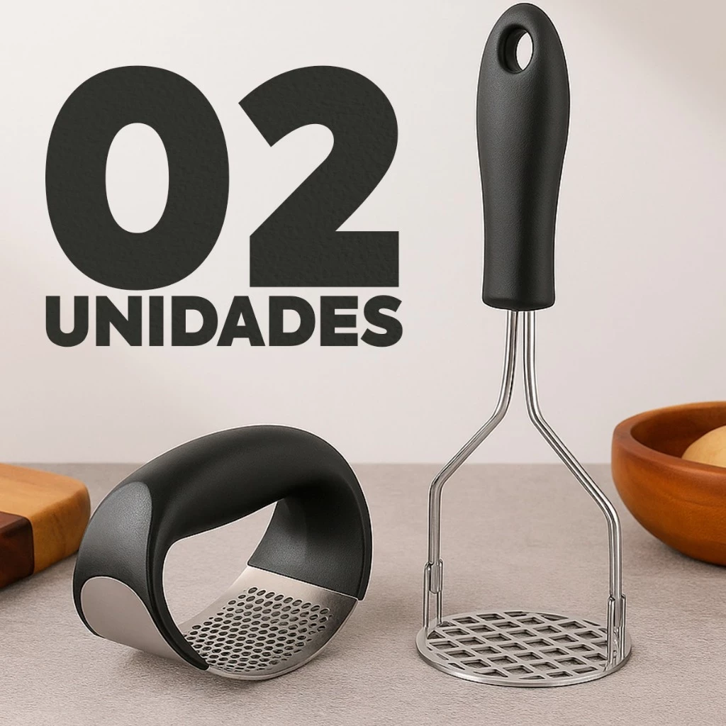 Conjunto Amassador de Batata e Espremedor de Alho Resistente Inox para Cozinha — imagem 1