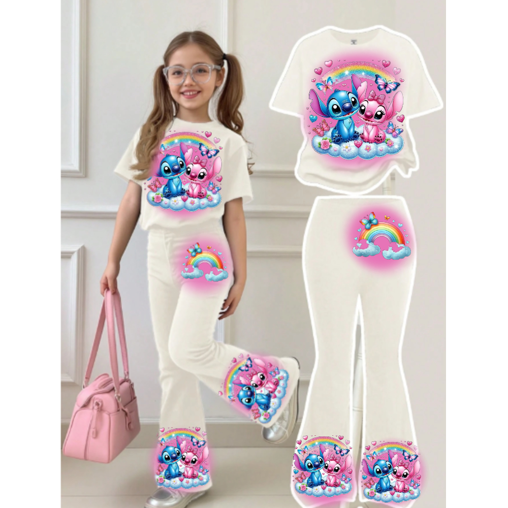 conjunto menina roupa inverno tshirt calca flaire estampa stitch moda camiseta blusinha estampada tam 2 ao 14