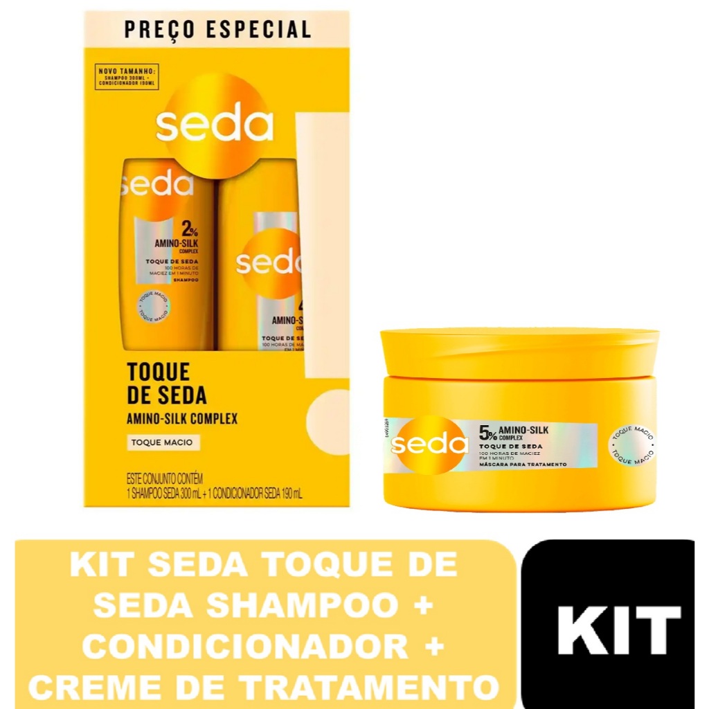 Kit 03 itens Toque de Seda Shampoo 300ml + Condicionador 190ml + Máscara de tratamento 300g
