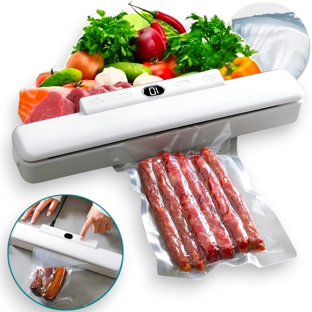 Seladora a vacuo de Alimentos Doméstica Bivolt Hermética Armazena Alimentos Domésticos Embaladora Vácuo com Visor