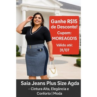 Saia Jeans Plus Size Agda Cintura Alta em Sarja com Detalhe Fashion – Moda Feminina Morena Sa