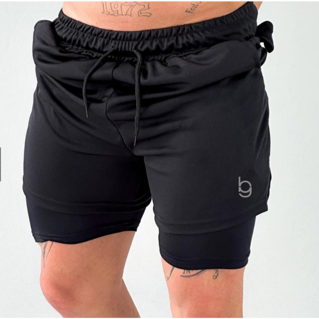 Bermuda Short Masculino 2 em 1 Forro Duplo Fitness para Atividades físicas academia BodyGrip