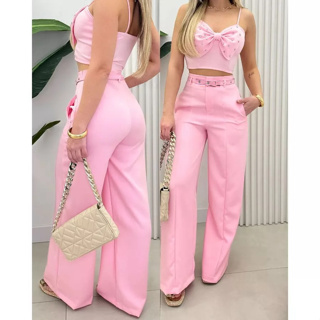 CALÇA PANTALONA ALFAIATARIA COM CINTO DE MODA TENDENCIA em Oferta na Shopee