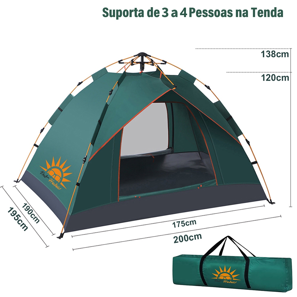 NEW HAWAII Barraca Camping Portátil Acampamento Automática 3-4 Pessoas 200cm*200cm*138cm