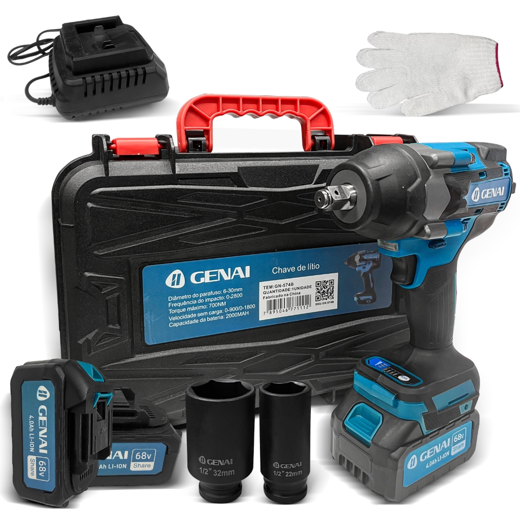 Chave de Impacto 68V sem Escovas - Furadeira de Impacto Portátil com 2 Baterias | Alta Performance em Oferta na Shopee