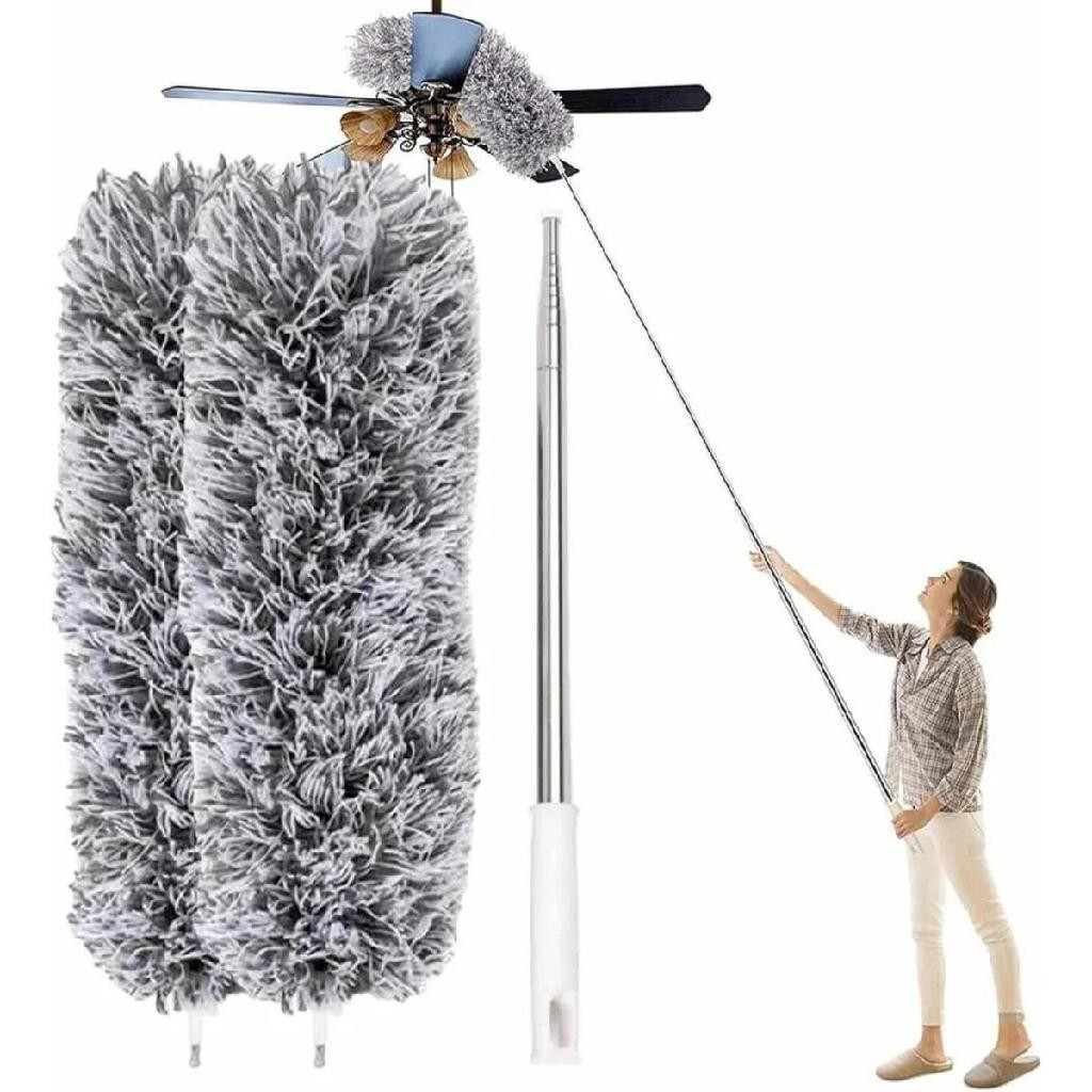 Espanador de Pó Para Limpeza em Microfibra com Cabo Extensor Retrátil Lavável 2,8m Limpeza de Poeira