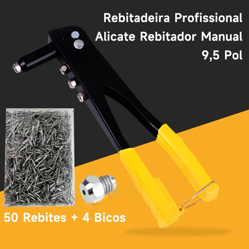 Rebitadeira Manual Profissional Alicate Rebitador 9,5 pol 24cm 4 Bicos + 50 Rebites em Oferta na Shopee