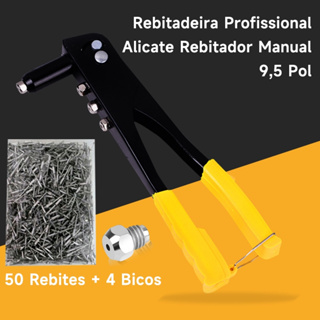 Rebitadeira Manual Profissional Alicate Rebitador 9,5 pol 24cm 4 Bicos + 50 Rebites em Oferta na Shopee