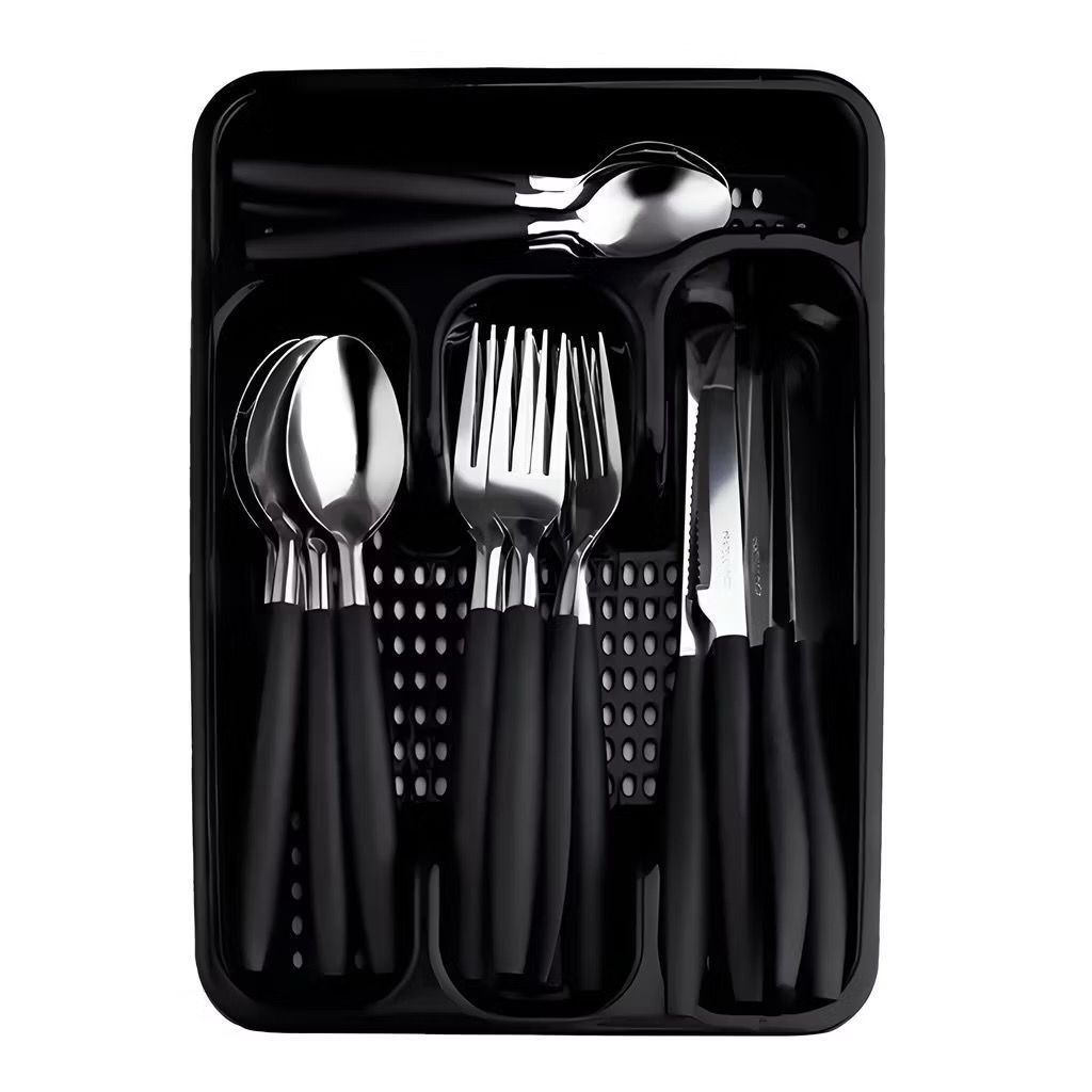 Jogo De Talheres Premium Inox Com 25 Peças + Suporte Gaveteiro