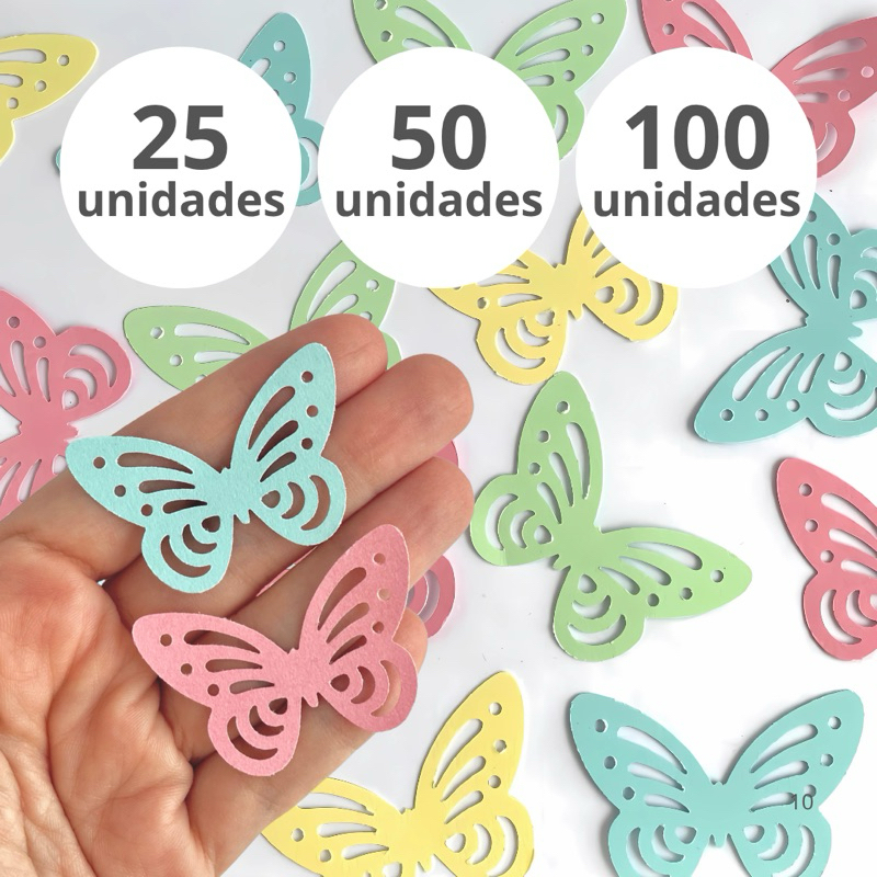 ENVIO IMEDIATO - Borboletas vazadas de papel + 20 mini borboletas - topo bolo docinho - festa jardim - tubete em Oferta na Shopee