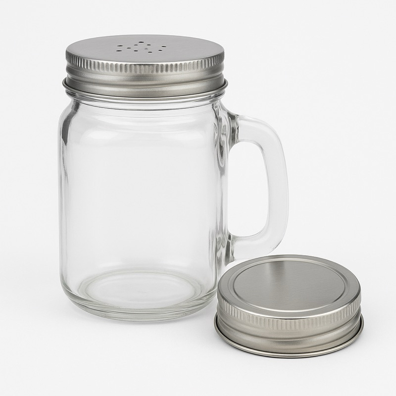 Porta Saleiro/pimenteiro Caneca 8,5cm - Pote Porta Condimentos Vidro/Metal PraCaza   M24