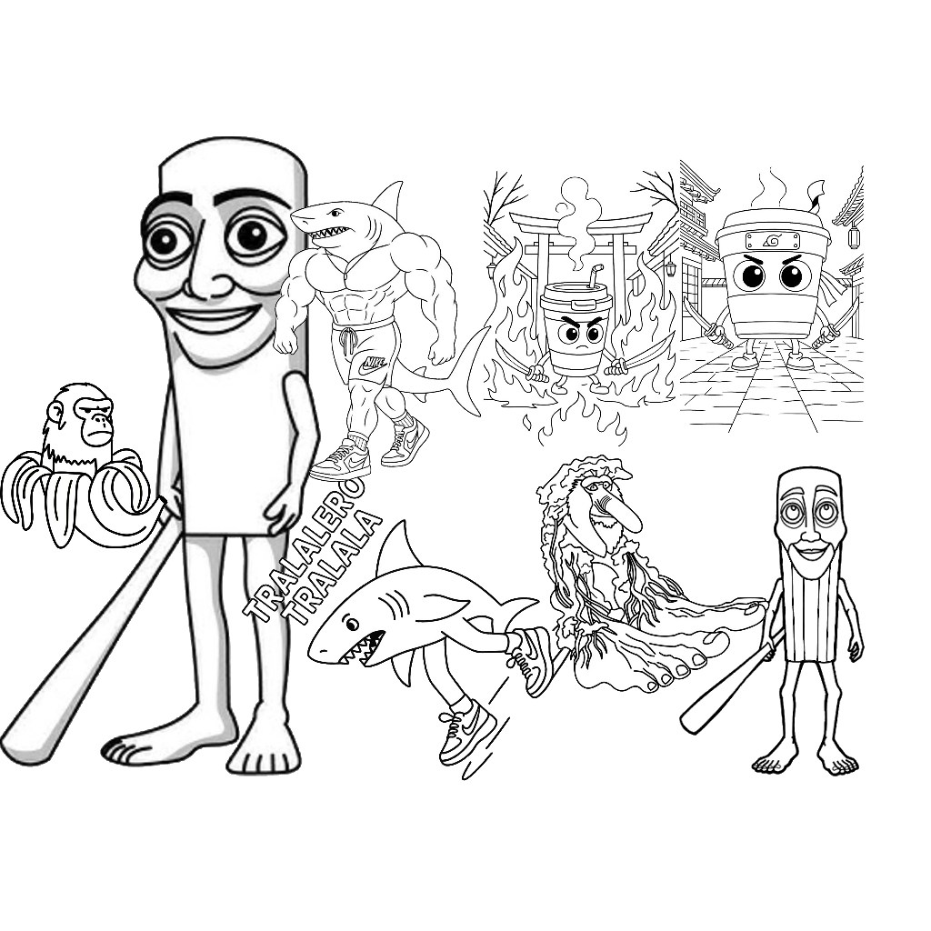 Kit 72 Desenhos para Colorir Italian Brainrot Infantil 14X21