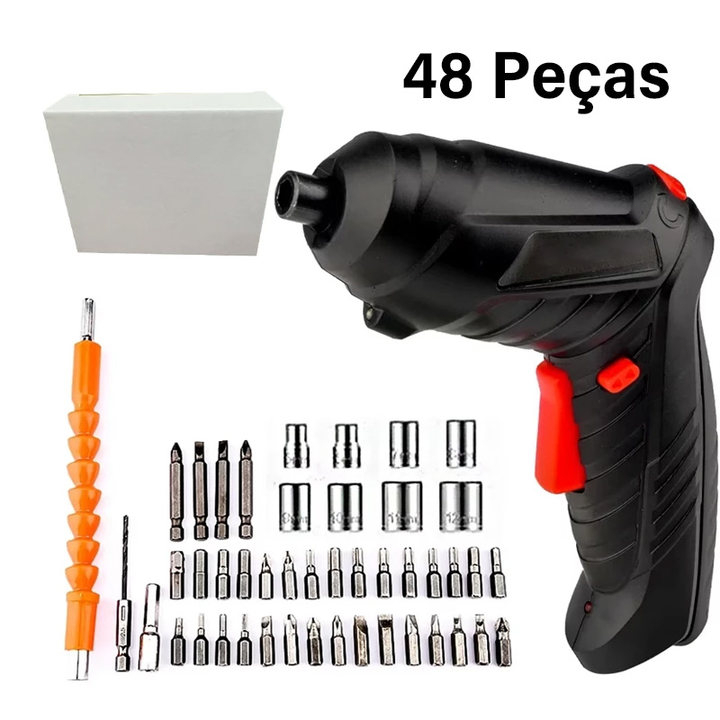 kit Parafusadeira elétrica/furadeira 48 Pçs À Bateria Carregador Usb