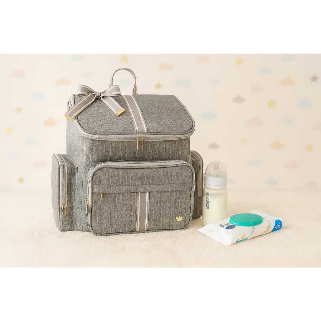 Mochila Bebe Maternidade G Luxo Cinza Laço em Oferta na Shopee
