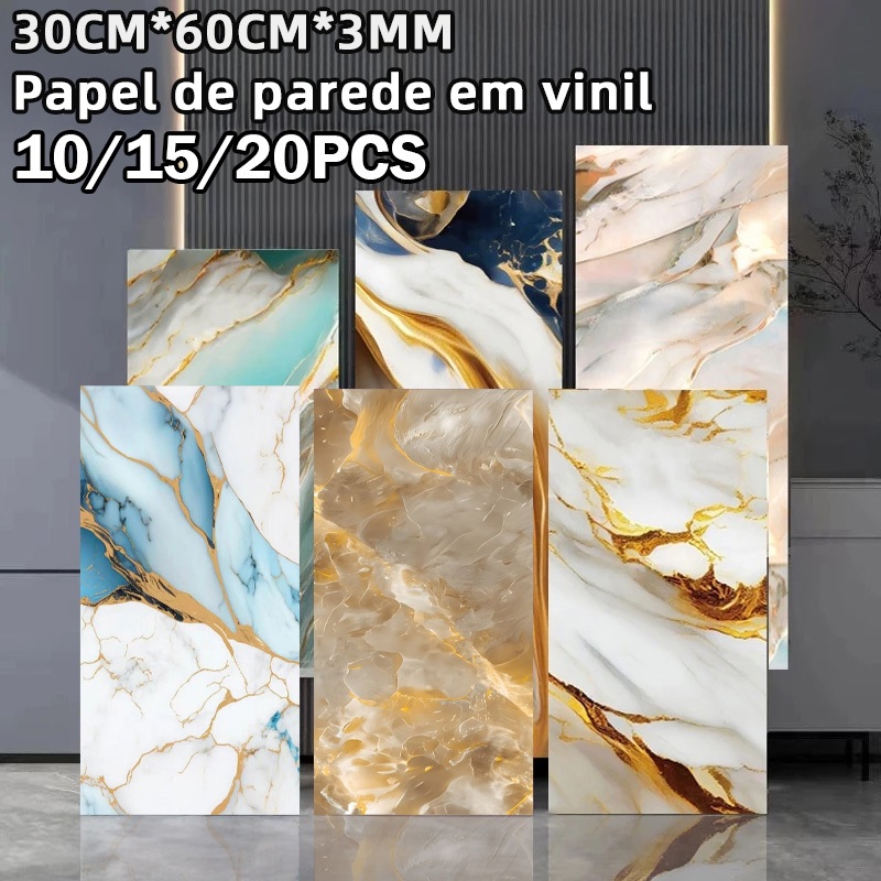 10/15/20PCS Adesivos de Parede 60x30 Revestimento em Mármore Placas Adesivas Banheiro Cozinha Lavabo Cerâmica em Oferta na Shopee