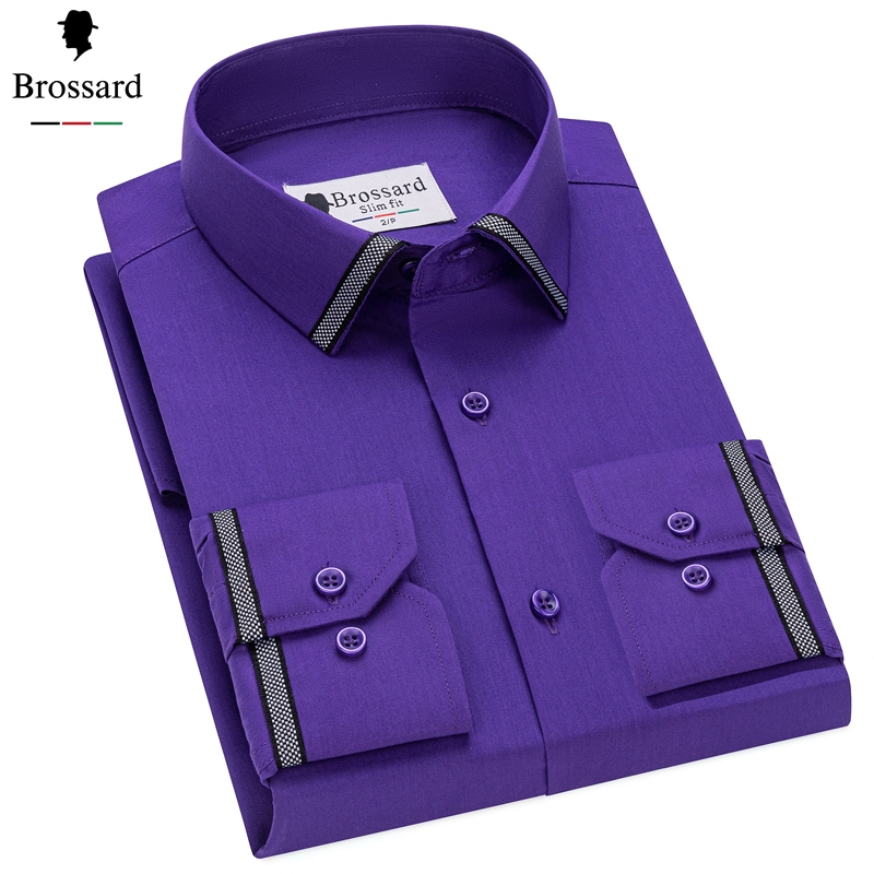 BROSSARD Camisa Social Masculina Slim Fit - Manga Longa com Elasticidade, Estilo Moderno e Casual em Oferta na Shopee