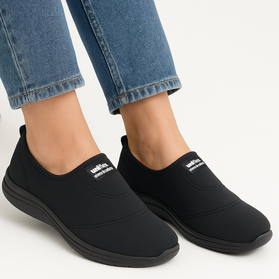 Tênis Todo Preto + Palmilha Massageadora Ortopédico Para Esporão e Facite Plantar Calce Fácil