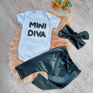 Conjunto Roupa Moda Bebê Menina Roupinha Blogueinha infantil Conjuntinho Luxo Body Calça Saruel faix em Oferta na Shopee
