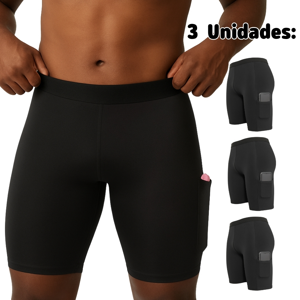 Kit 3 Short Térmico Ciclista Com Bolso Segunda Pele Proteção UV Meia Coxa
