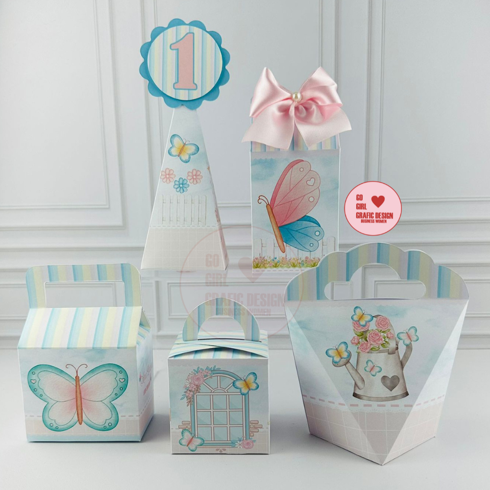 PEGUE E MONTE – Kit festa Lembrancinhas Jardim das Borboletas - Caixinhas Personalizadas - Papelaria Personalizada