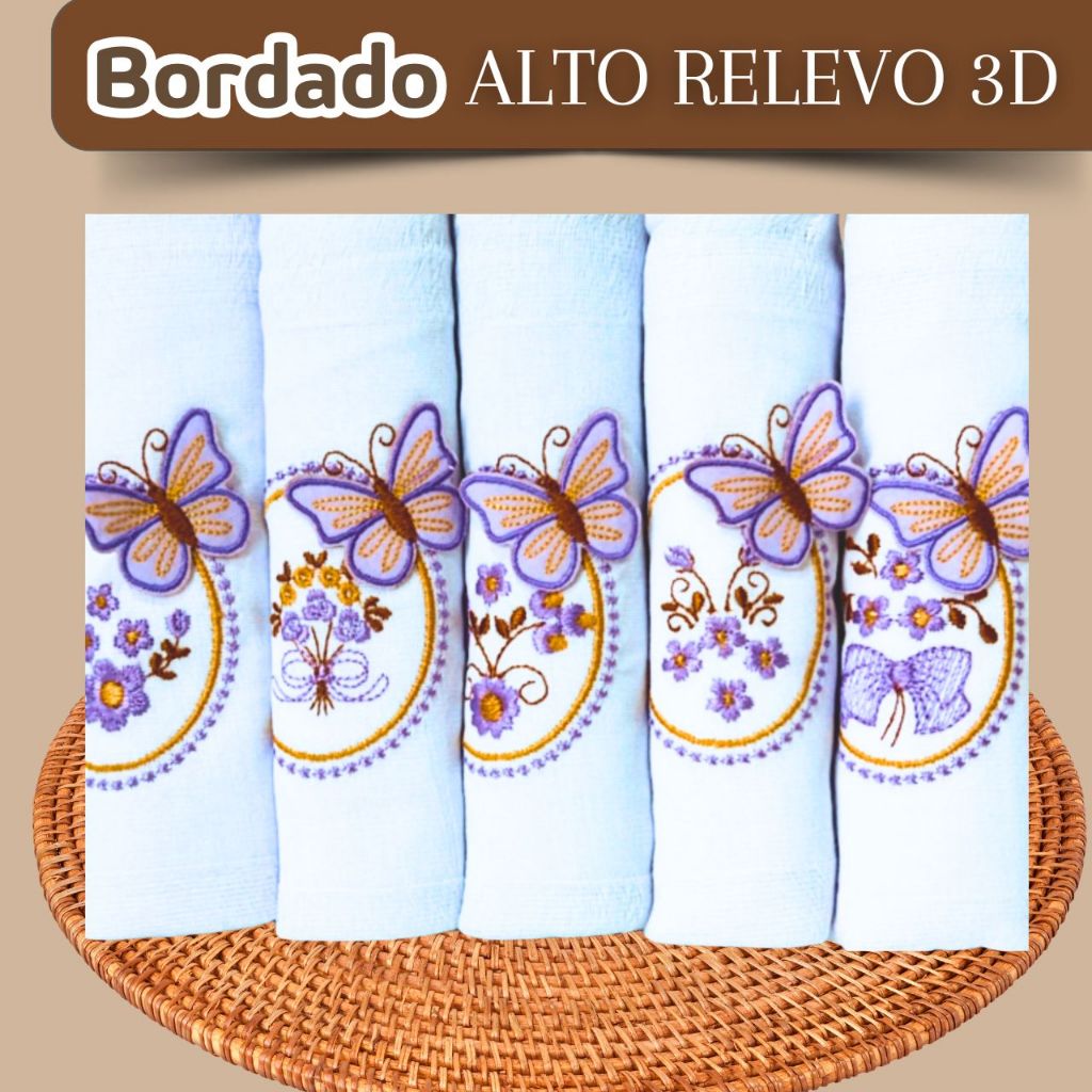 Kit Fralda de Pano Bordada para Bebê 5 Unidades 100% Algodão Grande 70x70cm Enxoval Menina em Oferta na Shopee