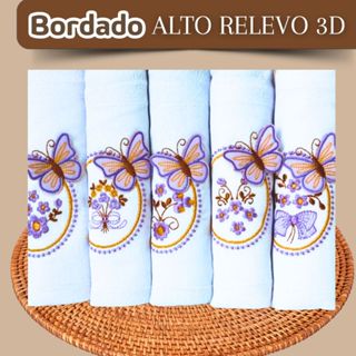 Kit Fralda de Pano Bordada para Bebê 5 Unidades 100% Algodão Grande 70x70cm Enxoval Menina em Oferta na Shopee