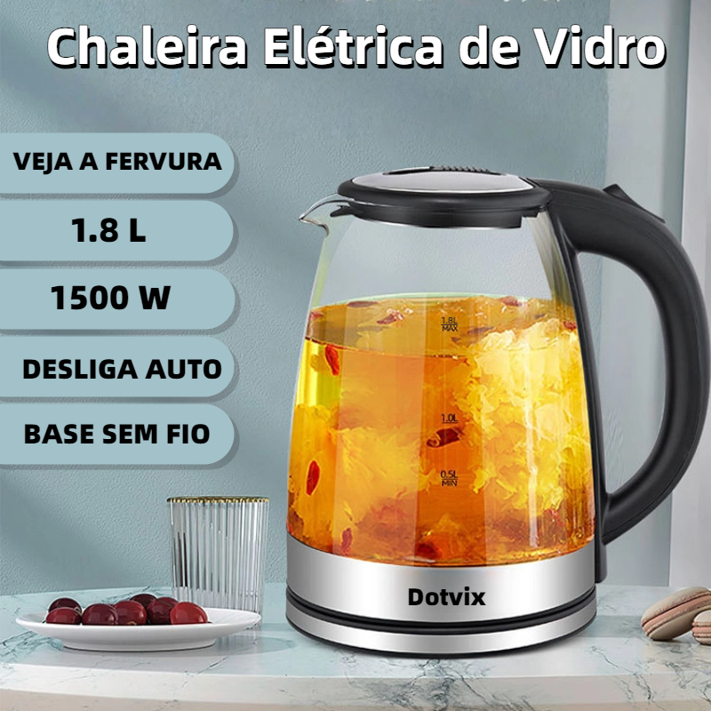 【Chaleira Elétrica de Vidro】1.8L Super Rápida | Desliga Sozinha & Antiqueima | 127V e 220V