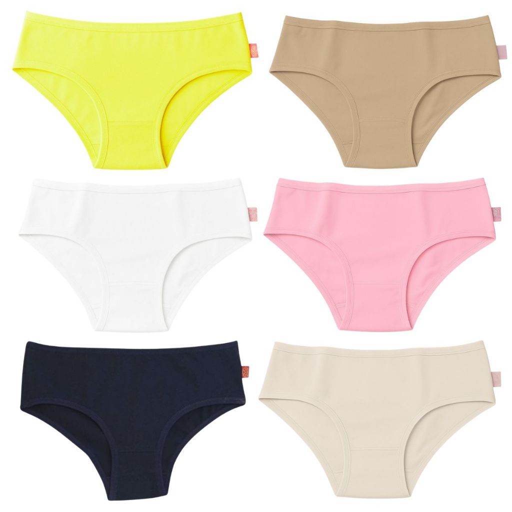 3 Calcinhas Basica Infantil Sanny Laterais Largas Algodao Tampa Bumbum Criança Menina Amarelo Branco Marrom Rosa