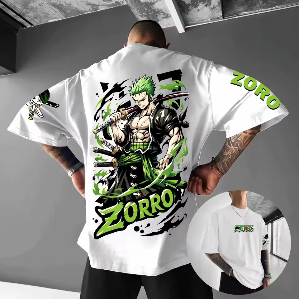 Camiseta Basica e Oversized Anime Manga Zoro Monkey D Luffy One Arte Piece Piratas Exclusiva Unissex