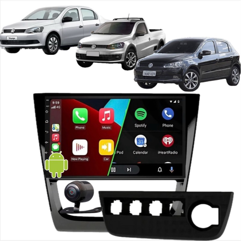 Multimídia Android 9 Pol + Moldura Gol G6 Saveiro G6 Voyage G6 + Camera de ré