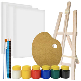 Kit para Crianças Pintura em Tela com Tinta Guache + Cavalete e Pinceis em Oferta na Shopee
