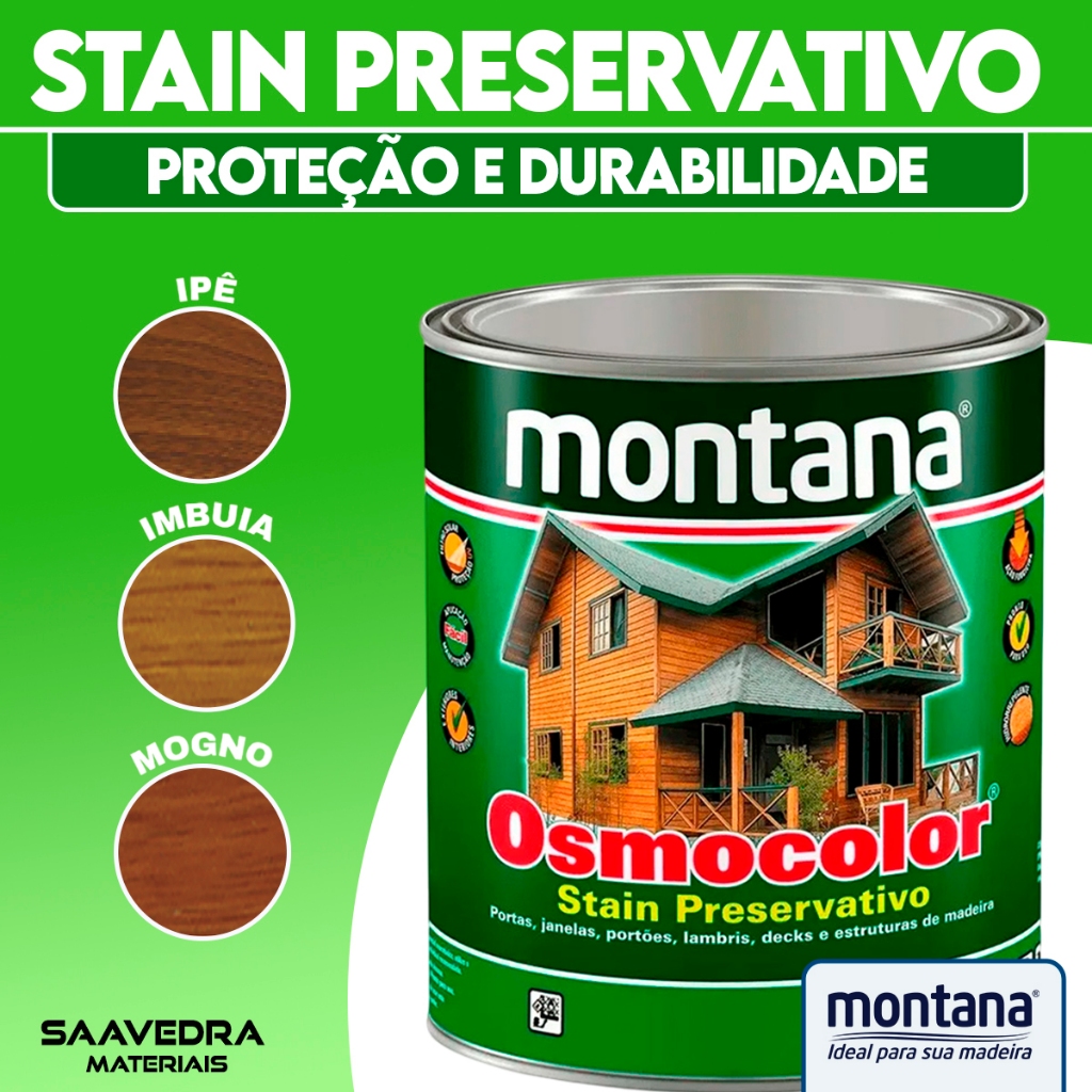 Stain Hidrorrepelente Proteção Madeiras Montana 900ml Cores