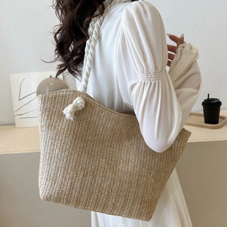 Bolsa Tote com Alça de Ombro Trançada de Palha, Estilo Minimalista e Moderno, Casual, Diá…