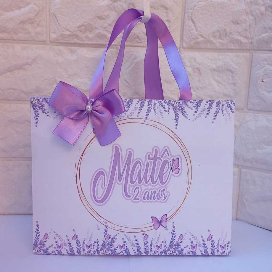 Sacolinha Personalizada do Jardim das Borboletas Lilás roxo   lembrancinhas personalizadas para festa caixinhas
