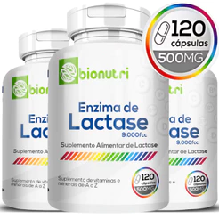 KIT 3x Enzima de Lactase 9.000fcc 120 Cápsulas Bionutri Suplemento Alimentar Intolerância a Lactose