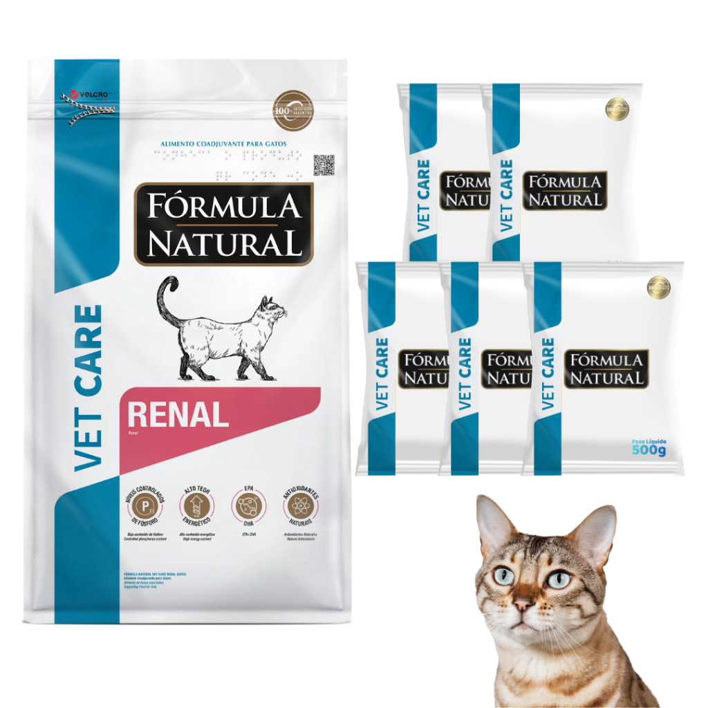 Kit 5 Pacote De Ração Super Premium Formula Natural Vet Care Renal Para Gatos = 2,5kg