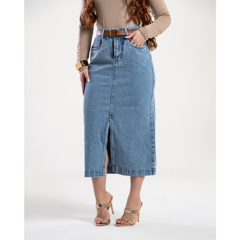 Saia Jeans Longuete 100% Moda Evangélica 7Pallas em Oferta na Shopee