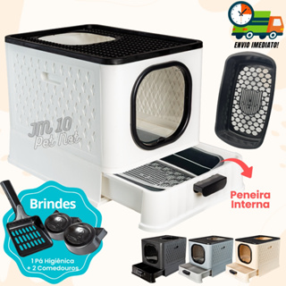Caixa de Areia Fechada Para Gatos Luxo Com Peneira Interna Porta Transparente + Pá + 02 Comedouros em Oferta na Shopee