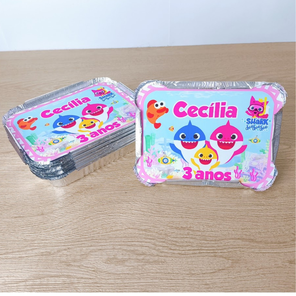 Marmitinha Personalizada Baby Shark Rosa Lembrancinhas de Aniversário Infantil