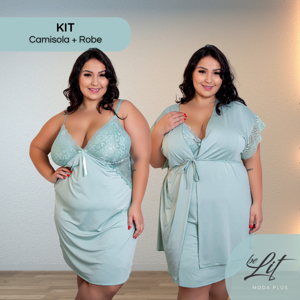 Kit Robe e Camisola Plus Size Hoby Luxo Com Renda Sensual Sexy Conforto BeLit Moda Plus