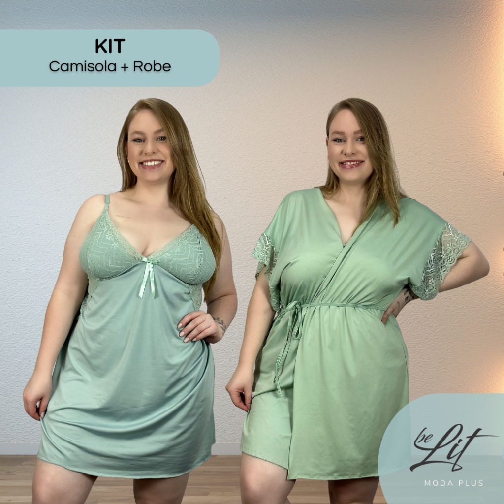 Kit Camisola Feminino Com Robe Plus Size Roupa de Dormir BeLit Moda Plus