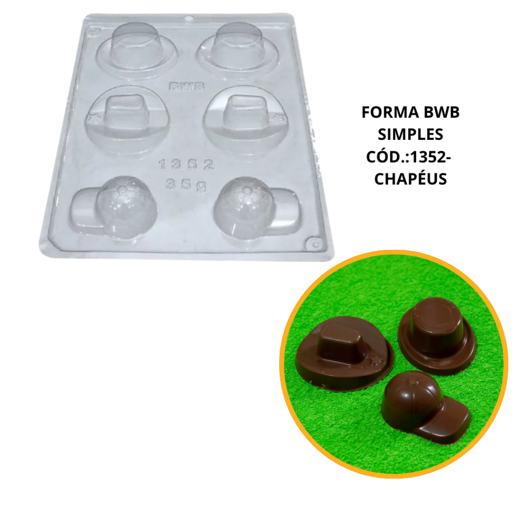 FORMA SIMPLES CHAPÉUS CÓD.:1352 - (F3) EM ACETATO BWB PARA BOMBOM DOCES DE CHOCOLATE E CONFEITARIA. - Home & Living