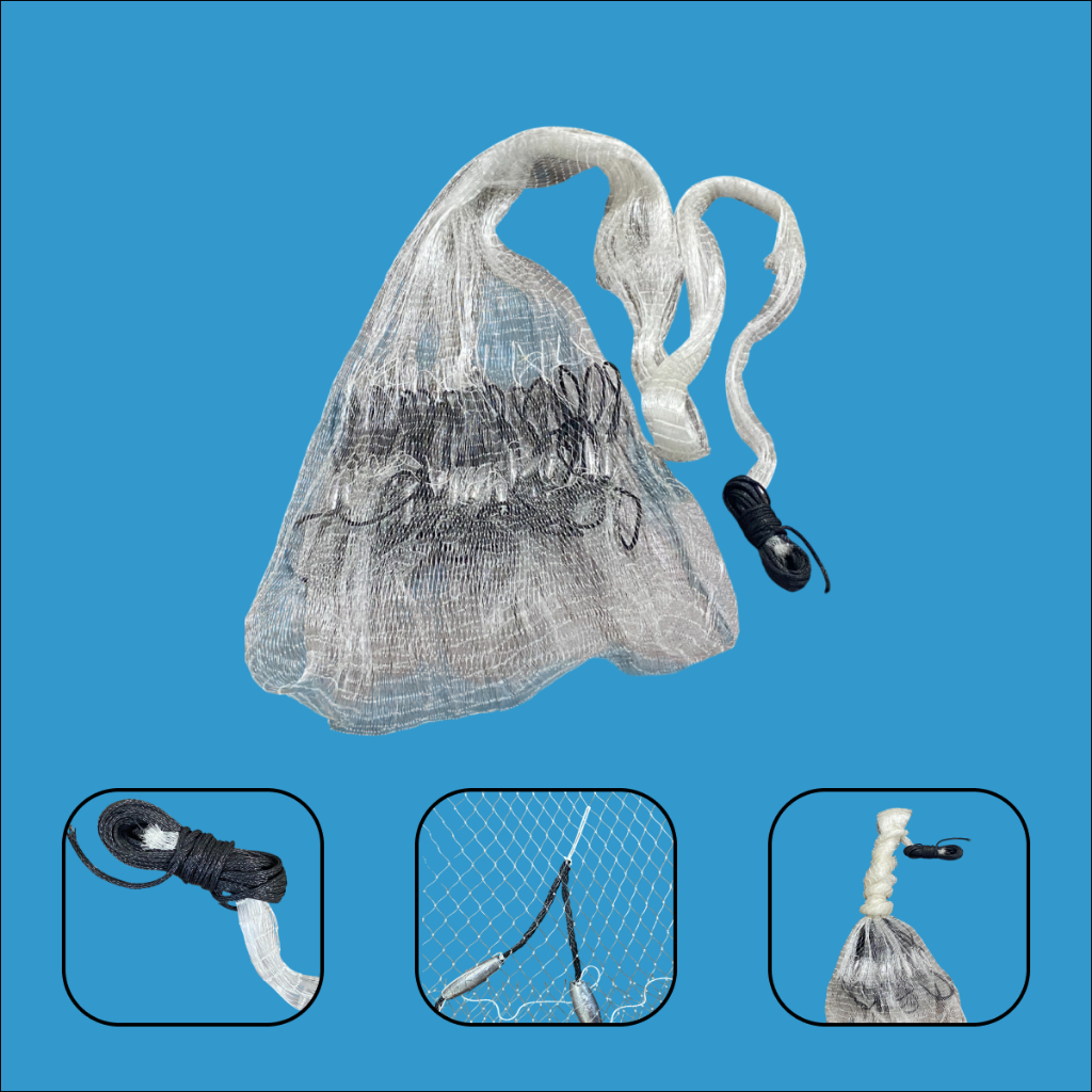 Tarrafa Média Artesanal de Fio De Nylon Com Corda E Chumbo Pesca