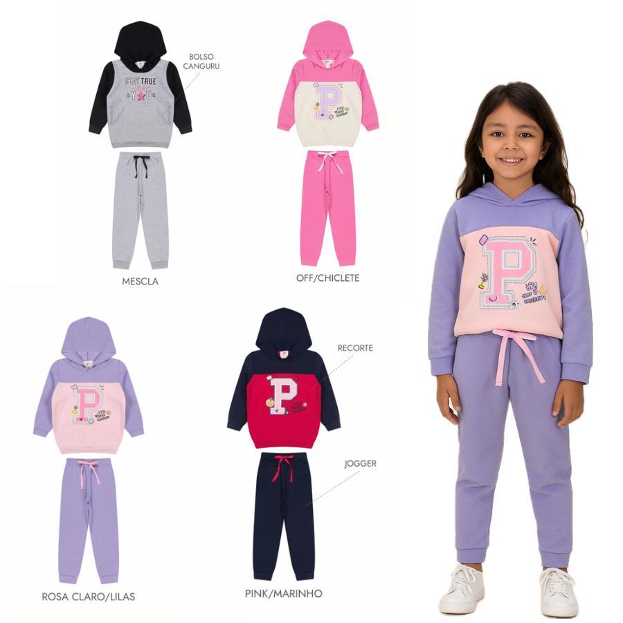 Conjunto de Moletom Infantil Menina Peluciado / Conjunto Feminino Inverno