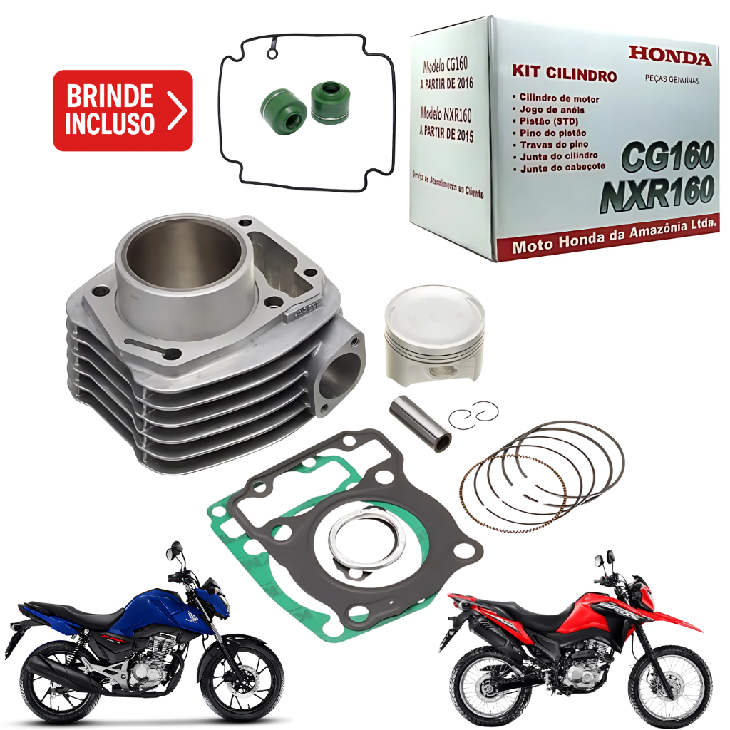 Kit Cilindro Completo Honda Cg 160 Bros 160 + Retentores de valvula + Guarnição tampa de valvula em Oferta na Shopee