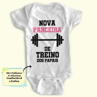 💪🏼 Body Bebê Personalizado - Nova Parceira de Treino - Poliéster + Elastano - Estica! 🍼🏋️‍♀️ em Oferta na Shopee