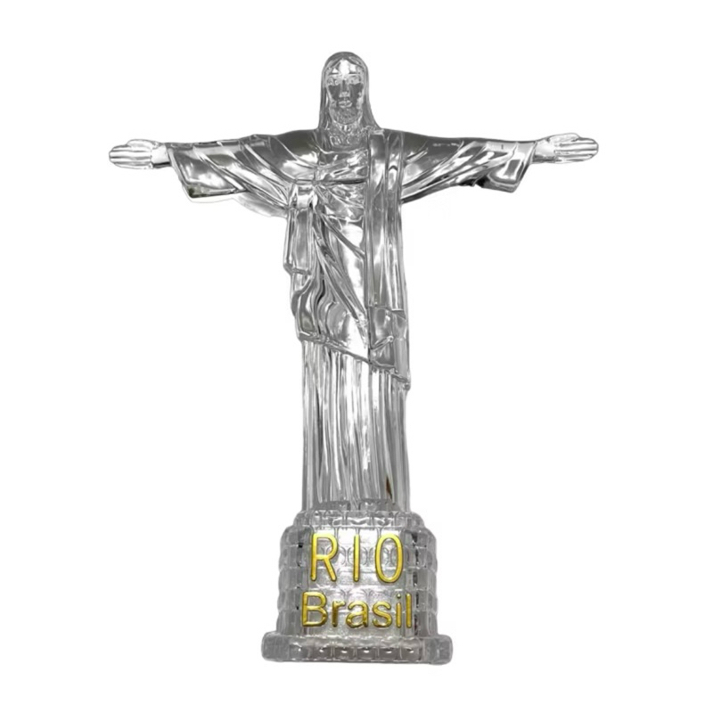 Cristo Redentor Decorativo Grande 21cm Lampiã Lembrança Acrílico Led Colorido Brilha Enfeite Estátua