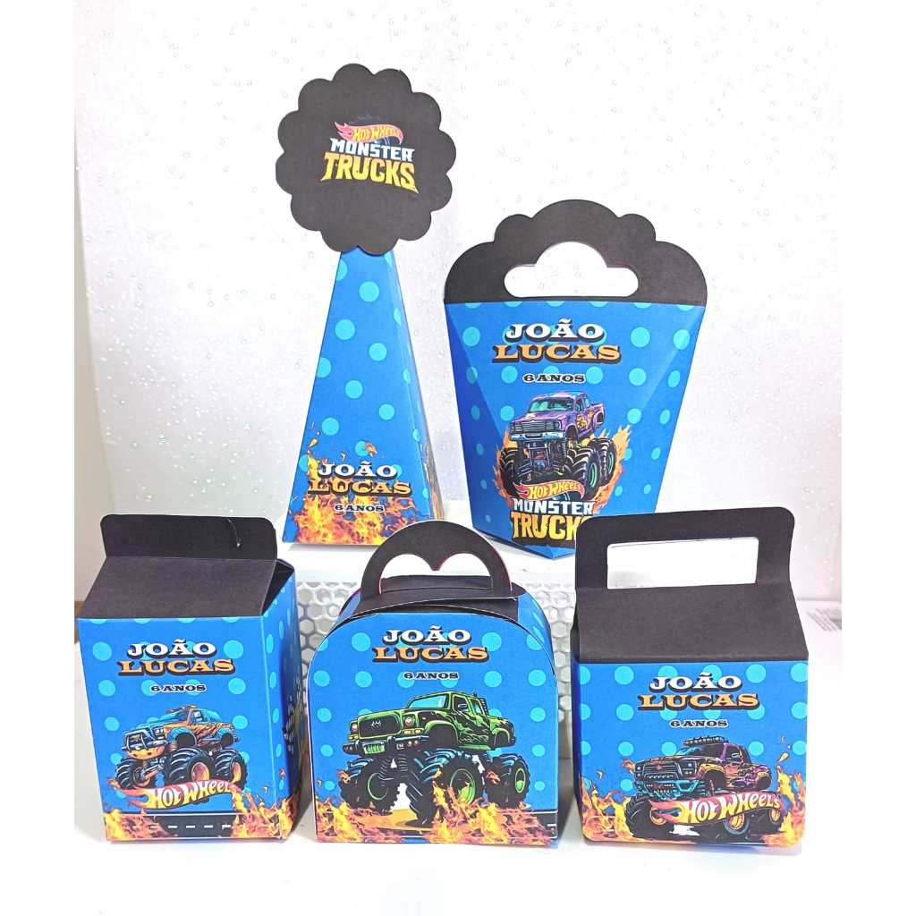 Kit Caixinhas Personalizadas Monster Trucks Festa Aniversário Personalizados
