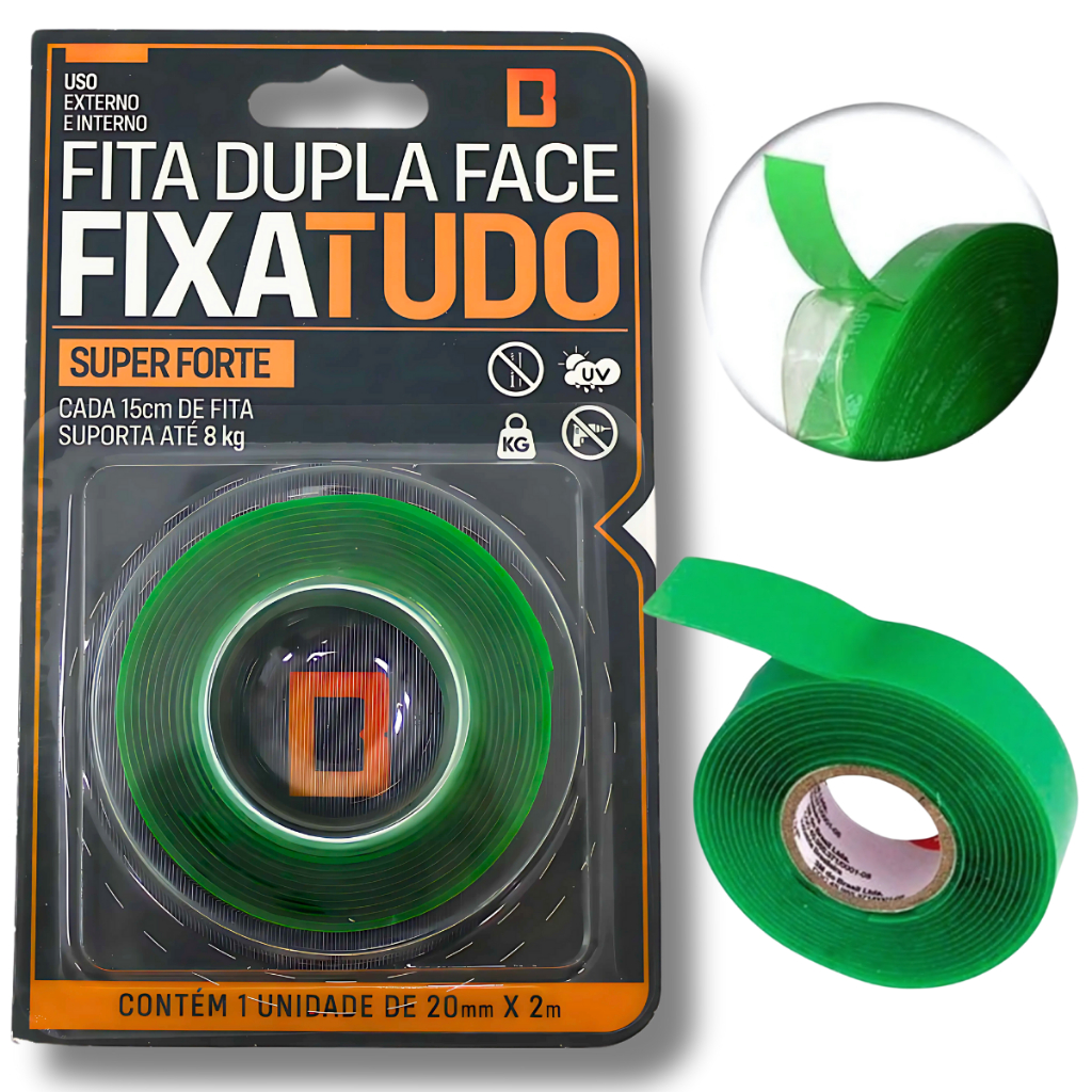 Fita Dupla Face Transparente Extra Forte 20mm X 2m Para Parede Fixa Quadro Espelho Chave 5kg 3M